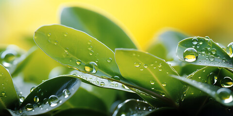 dew on leaf closeup blurred bokeh background