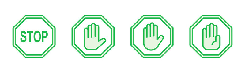 Stop icon set. stop road sign. hand stop icon vector
