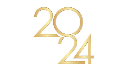 New Year 2024. Gold color. Transparent background.