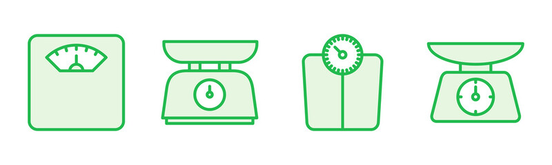 Scales icon set. Weight scale icon. Law scale icon. Justice
