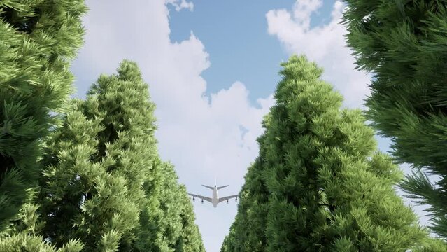 Plane flies over tree cloudy sky resort rest big 