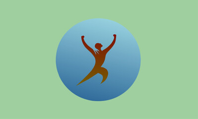 Logo design of a human figure raising his hands in victory, success themed logo in abstract form.