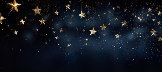Fototapeta na wymiar Magic Night Dark Blue Banner with sparkling Stars. Navy background. Christmas