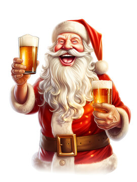 Joyful Jolly Santa Claus laughing with a beer mug in hand 3D Art in isolated background, Merry Christmas, Xmas Santa 