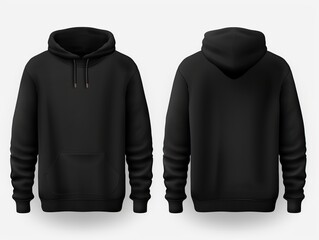 Set of Black front and back view tee hoodie hoody sweatshirt on transparent background cutout, PNG file. Mockup template for artwork graphic design, sweatshirt mockup, Generative Ai  - obrazy, fototapety, plakaty