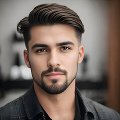 Brunette man with side part haircut - obrazy, fototapety, plakaty