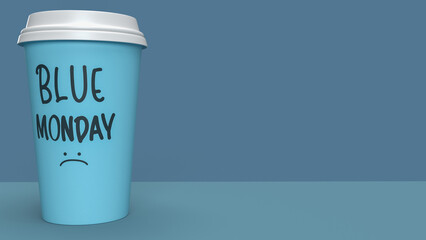 The cup on table for Blue Monday concept 3d rendering