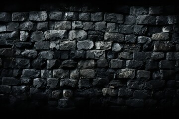 Grungy black brick wall texture background with dark backdrop for graphic design purposes
