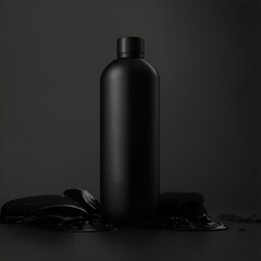 plain black bottle mockup for product advertising needs, AI generated.