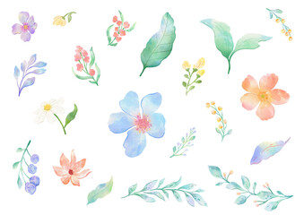 Set Watercolor flowers. Hand painted flower clipart suitable for design wedding invitation, card and print