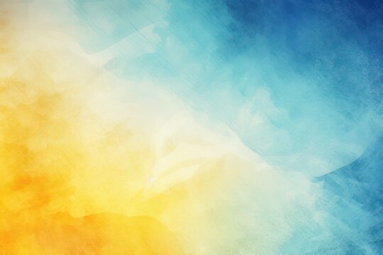 2 colors abstract watercolor background for design. Color gradient, yellow and blue iridescent, bright, fun. Rough, grain, noise, grungy