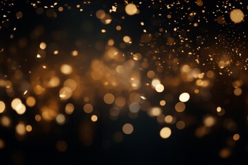 Golden light shine particles bokeh on black and gold abstract background with navy texture.