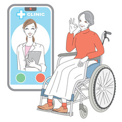 スマートフォンでオンライン診療を受けるシニア女性