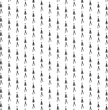 Many small simple figures in the form of anthropomorphic characters imitating people.