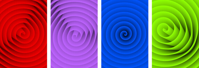 Set of paper mockup cards with colorful spiral 3d shapes. Made for invitation, web pages, apps, party flyer, simple web design.