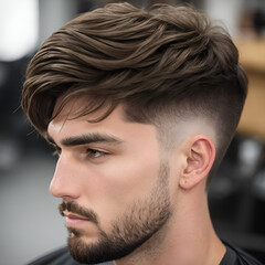 Man with long top and short sides haircut