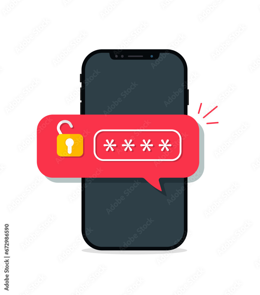 Poster phone with password code. secure verification for authorization of account. concept of personal acce