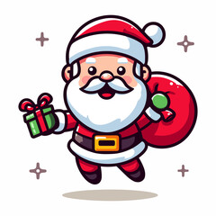This is a vector illustration of a Santa Claus on a white background. The illustration is simple and colorful, suitable for greeting cards, posters, or stickers.