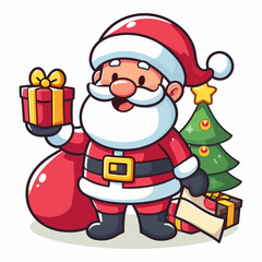 This is a vector illustration of a Santa Claus on a white background. The illustration is simple and colorful, suitable for greeting cards, posters, or stickers.