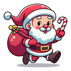 This is a vector illustration of a Santa Claus on a white background. The illustration is simple and colorful, suitable for greeting cards, posters, or stickers.
