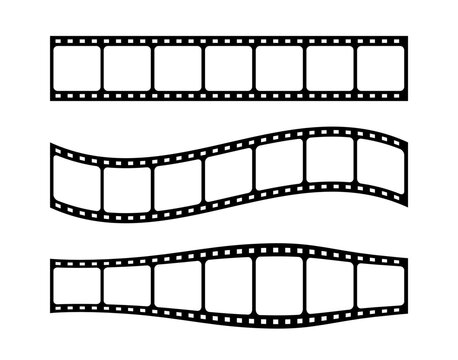 Black film strip set. Movie tape's frames for cinema design, photography studio. vector..