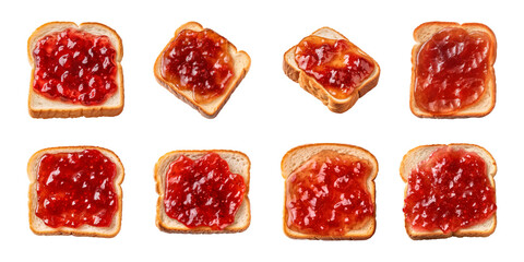 Collection of slices of toasted bread with jam isolated on a transparent background - obrazy, fototapety, plakaty