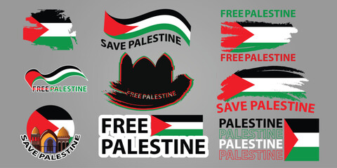 vector set sticker or element free palestine - obrazy, fototapety, plakaty