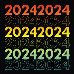 2024 text with modern colors suitable for banners, posters and social media posts celebrating New Year Retro Text Effect, vintage style of eighties, cyberpunk style