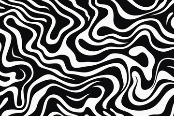 Wavy and swirled brush strokes vector seamless pattern. Bold curved lines and squiggles ornament. Seamless horizontal banner with doodle bold lines. Black and white wallpaper, Generative Ai 