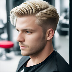 Blond man sitting in an hair salon