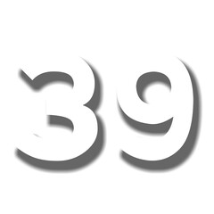 3D number 39 in white color sign symbol numbers for design elements isolated on transparent background