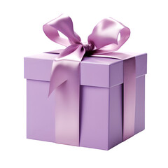 Purple gift box with ribbon transparent background 