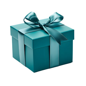 christmas Teal gift box with bow isolated on transparent background