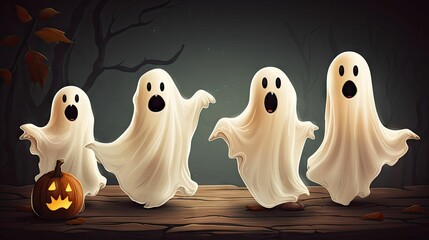 Obraz premium AI generated illustration of spooky Halloween ghosts with a dark background