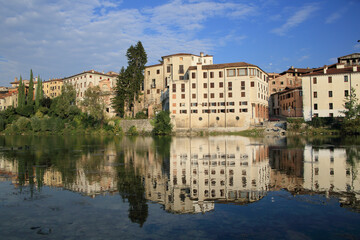 Fototapeta na wymiar historic old town and river of Bassano del Grappa in Italy 