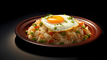 A serving of fried rice with sunny-side-up eggs on top