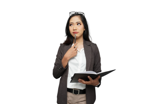 Beautiful Young Asian Businesswoman Thinking Cutout Isolated Background
