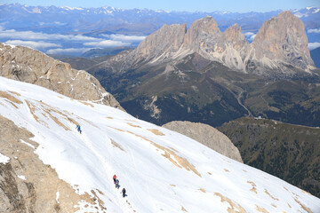 Dolomites peaks viewed from Marmolada , Italy 