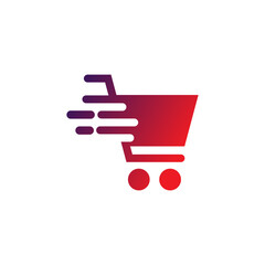 Shopping cart trolley icon with fast concept