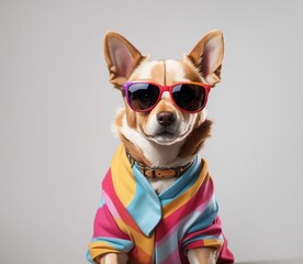 Vibrant Canine Fashion, Colorful Dog with Sunglasses