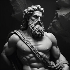 Bust of the god Zeus. Ancient Greek mythology. Antique sculpture. God Zeus. - obrazy, fototapety, plakaty