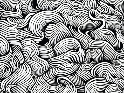 A Black And White Pattern With Wavy Lines