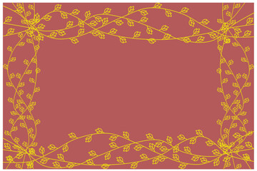 Gold vines and flower buds border on a red background