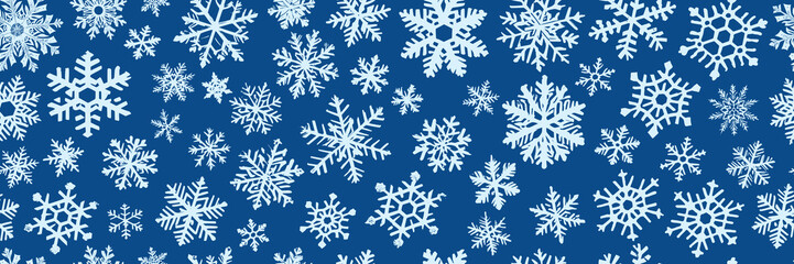 Snowflakes seamless pattern, winter vector background, banner