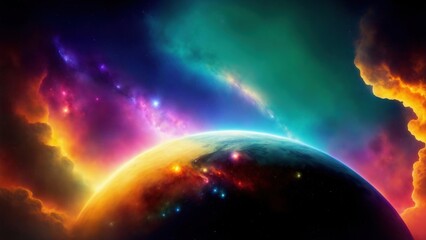 Nebula and lost planet. Gas cloud. Cosmic art. Galactic art. 4K - 8K - 12K TV. Generative AI.