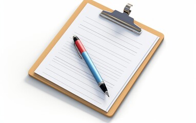 clip board with a pen and lined paper isolated on white