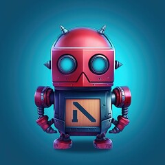 AI generated illustration of a red robot on the blue background