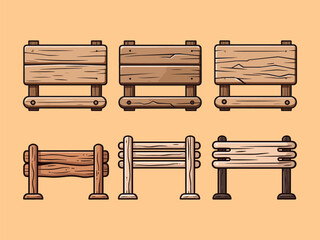 Fototapeta premium Set of cute wooden sign vector Illustration