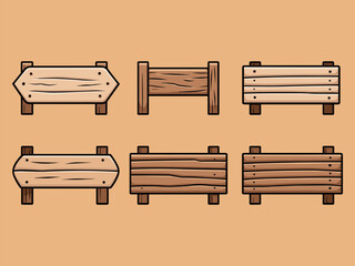 Set of cute wooden sign vector Illustration