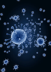 virus in blue.virus in background.
3D illustration.
